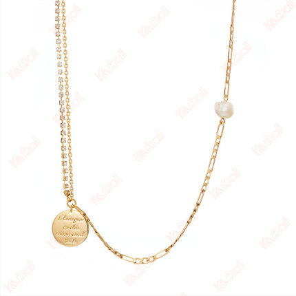 fashion gold necklace tag pearl